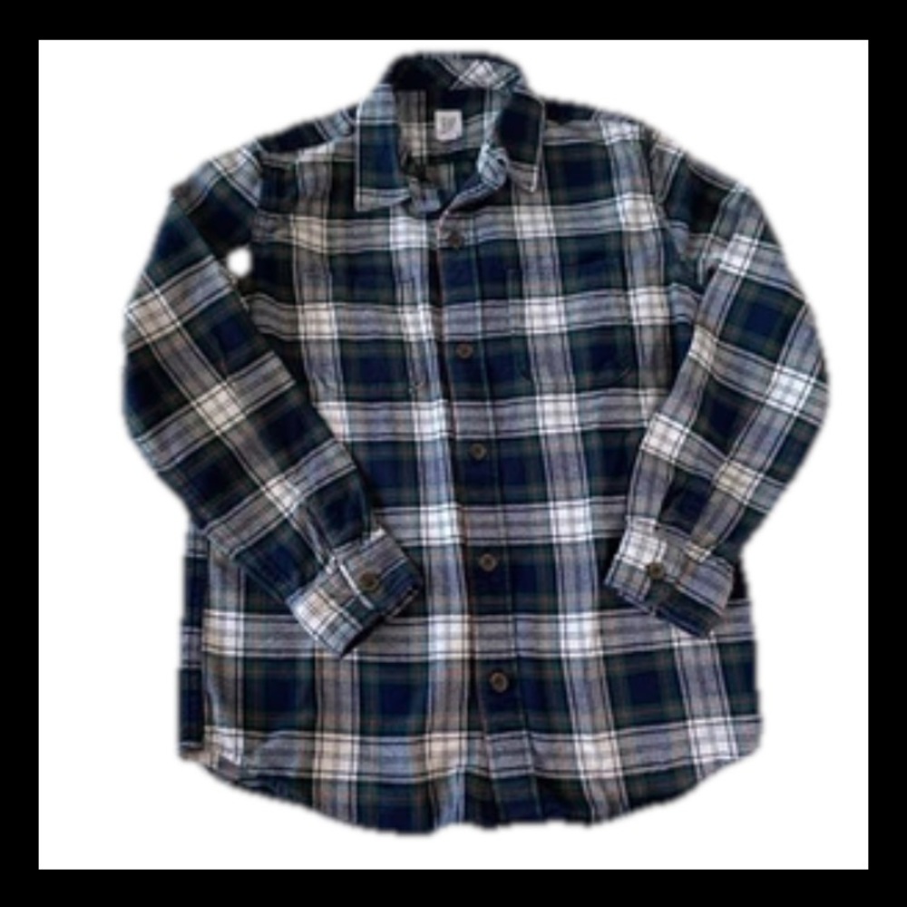 Gap Kids Blue Green Plaid Fleece Button Up Size Large 10-11 yrs.
